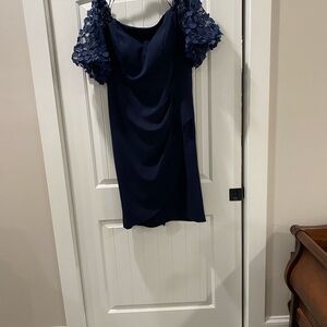 Xscape Navy Dress with Floral Accents
